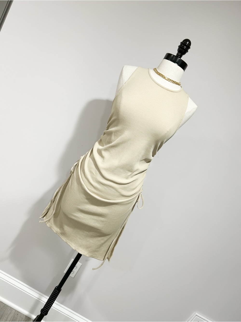 Zara Cream Ribbed Racerback Mini Dress